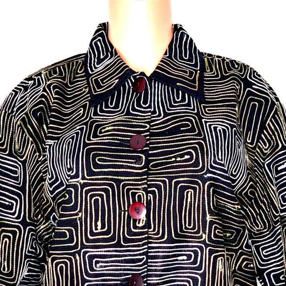New Direction Embroidered Jacket Blazer Black Gold Silver OVERSIZED - Picture 2 of 5
